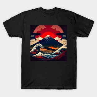 Ukiyo-e style Mount Fuji in Japan T-Shirt